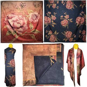 NWT Double Sided Silk Scarf 53"x53" Large Square Shawl Wrap XiangYunShal 22631